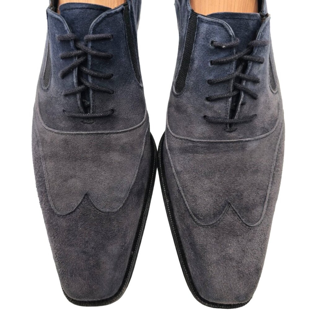 Mezlan Hoffman Men's 8.5M Blue Suede Leather Wingtip Oxfords Dress Shoes Spain - Picture 2 of 9